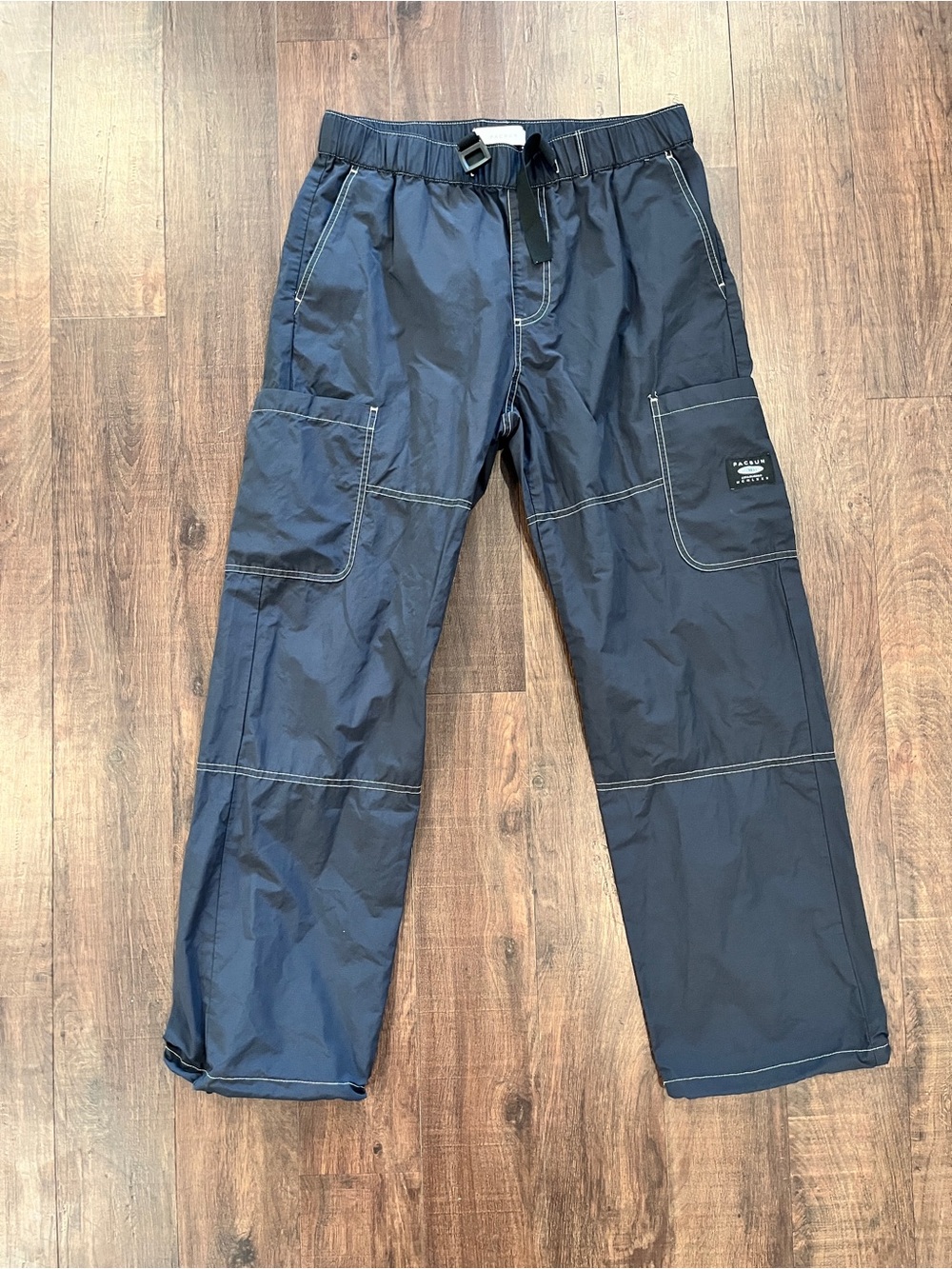 PacSun Baggy Pants Men Medium Gray Cargo Pocket Outdoor Hiking Drawstring Travel
